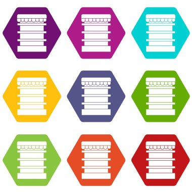 Renk altı yüzlü boş süpermarket buzdolabı Icon set