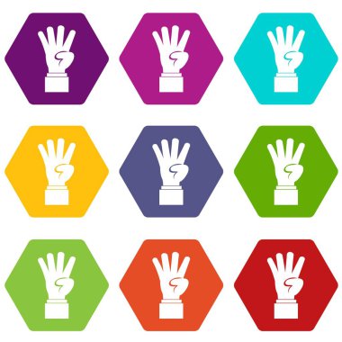 Renk altı yüzlü el gösteren dört numaralı simgesi ayarla