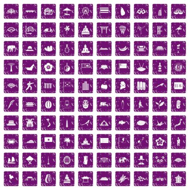 100 Asya simgeler grunge mor ayarla