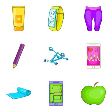 Sabah çalıştırmak Icons set, karikatür tarzı