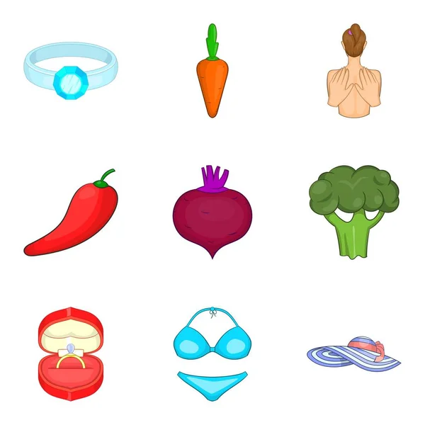 Набір іконок для цілющих овочів, мультиплікаційний стиль — стоковий вектор