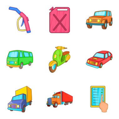 Kamyon tamir Icons set, karikatür tarzı