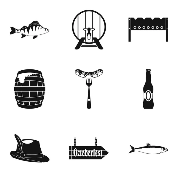 Barbacoa con set de iconos de cerveza, estilo simple — Vector de stock