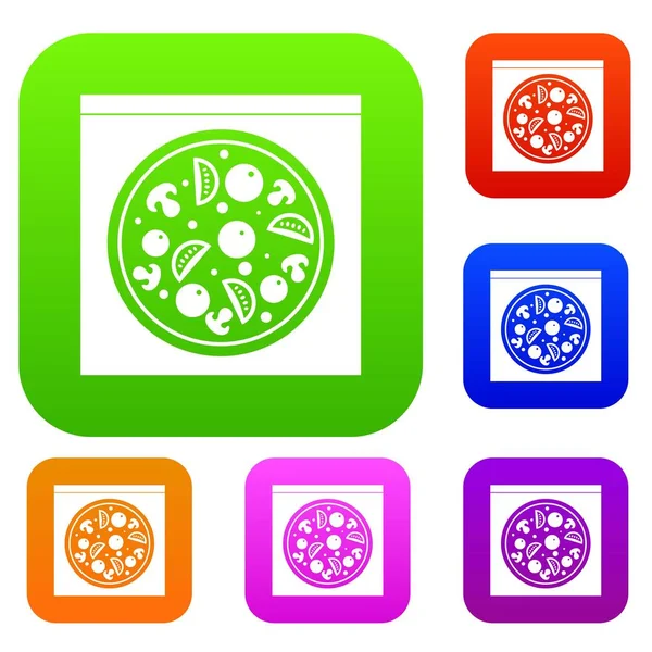 Pizza salam, mantar, domates ile renk koleksiyonu ayarla