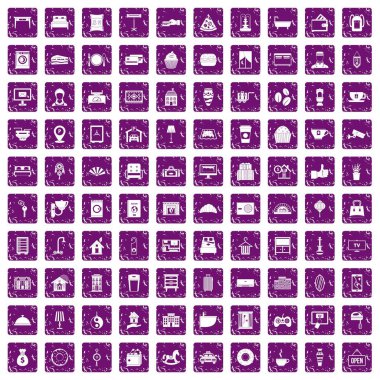 100 otel simgeler grunge mor ayarla