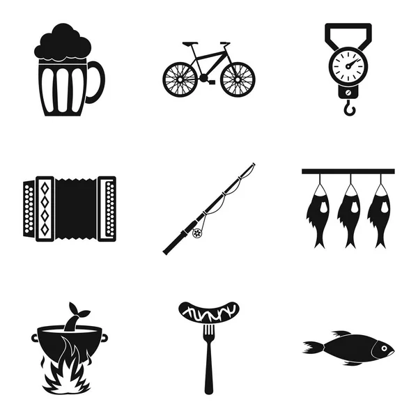 Conjunto de iconos de sopa de pescado, estilo simple — Vector de stock