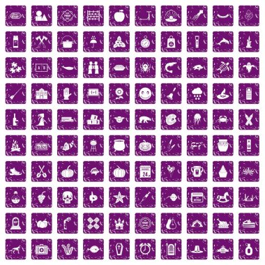 100 sonbahar tatil simgeler grunge mor ayarla