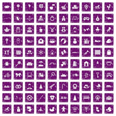 100 bebek simgeler grunge mor ayarla