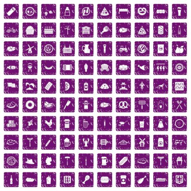 100 et simgeler grunge mor ayarla