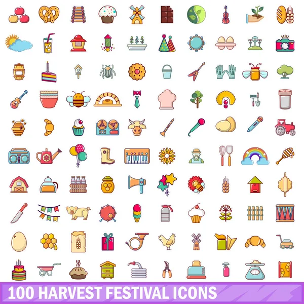 100 harvest Festivali simgeler ayarla, tarzı çizgi film