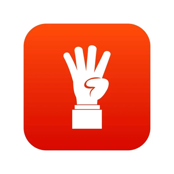 Mão mostrando o ícone número quatro vermelho digital — Vetor de Stock