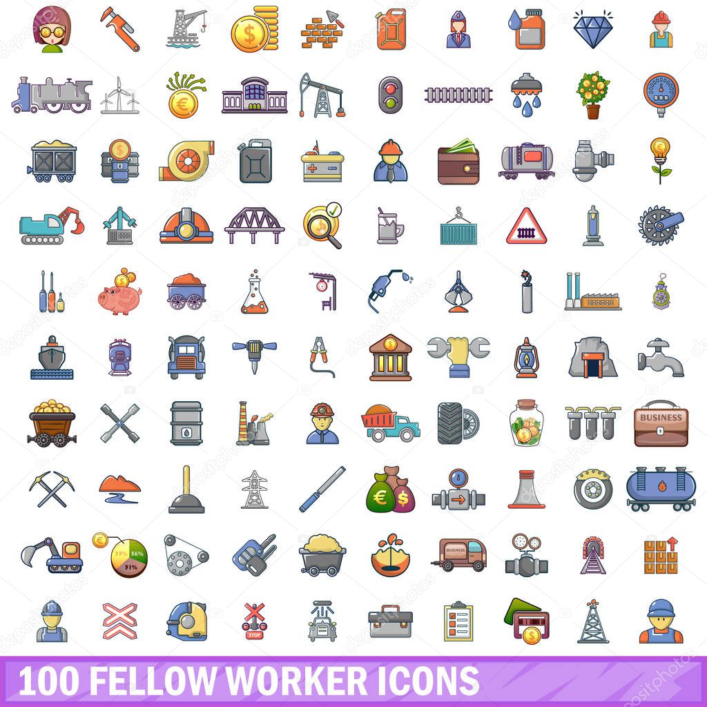 100 fellow worker icons set, cartoon style