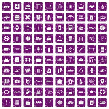 100 çanta simgeler grunge mor ayarla