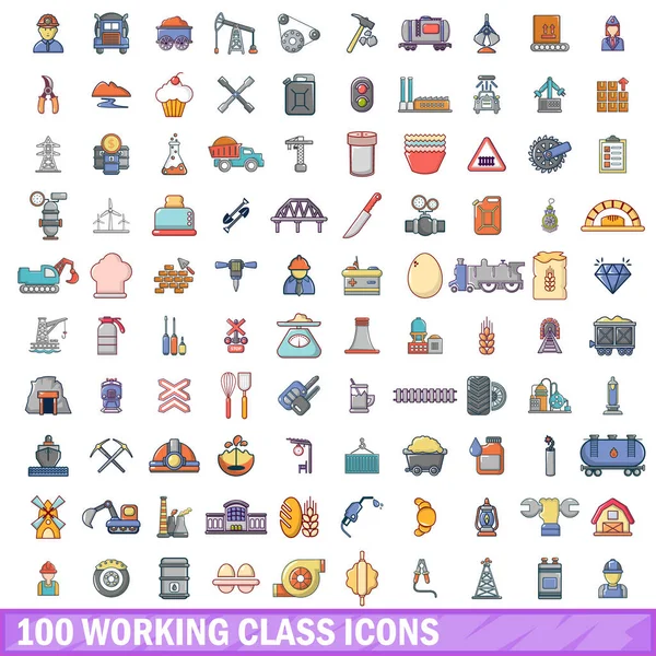 100 arbetarklassen ikoner satt, tecknad stil — Stock vektor