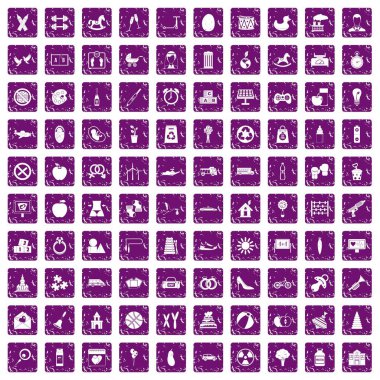 100 Doğum izni simgeler grunge mor ayarla