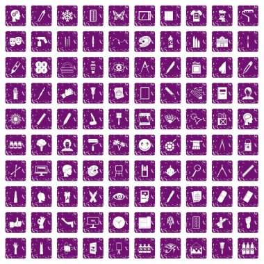 100 boya simgeler grunge mor ayarla