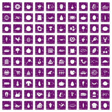 100 doğal ürünler simgeler grunge mor ayarla