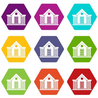 Renk altı yüzlü konak Icon set