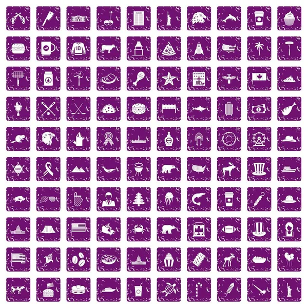 100 Kuzey Amerika simgeler grunge mor ayarla