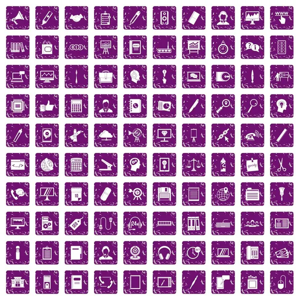 100 office iş simgeleri grunge mor ayarla