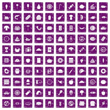 100 meal icons set grunge purple clipart