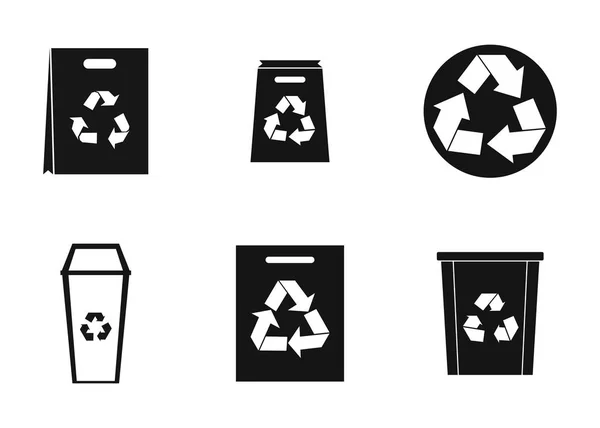 Recycling-Material-Icon-Set, einfacher Stil — Stockvektor