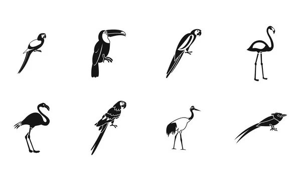 Набор икон экзотических птиц, простой стиль — стоковый вектор
