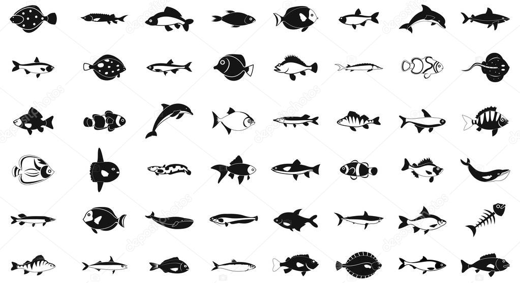 Fish icon set. Simple set of fish vector icons for web design isolated on white background