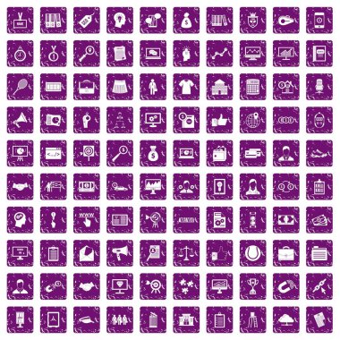 100 ortaklık simgeler grunge mor ayarla