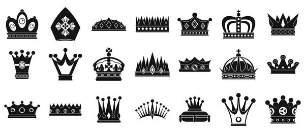 Krone Icon Set, einfacher Stil — Stockvektor