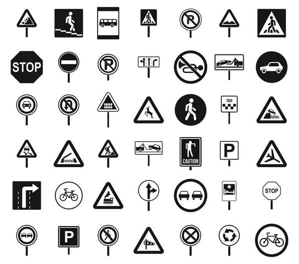 Road Sings Icon Set, einfacher Stil — Stockvektor