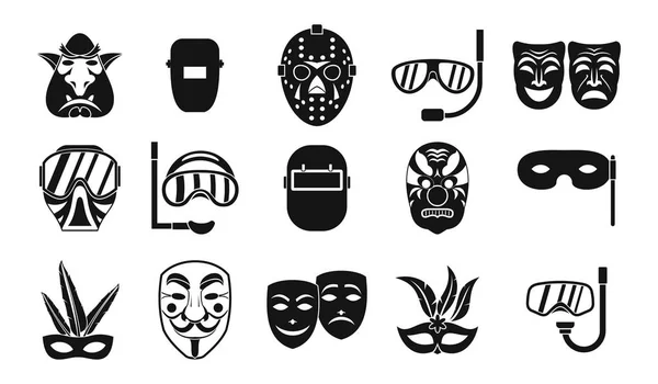 Conjunto de iconos de máscara, estilo simple — Vector de stock
