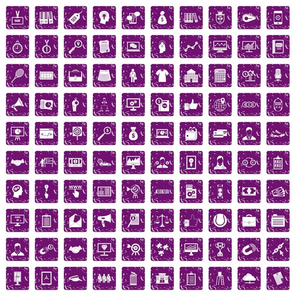 100 ortaklık simgeler grunge mor ayarla