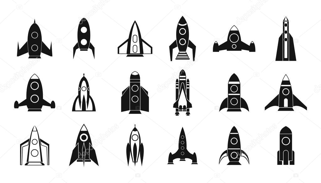 Rocket icon set, simple style
