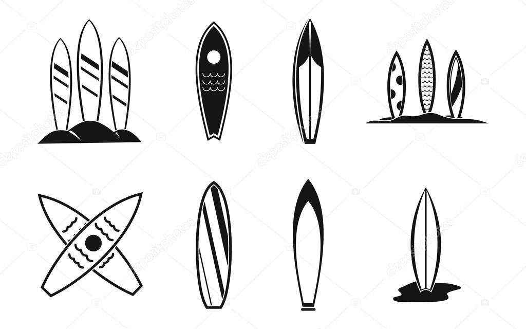 Surf board icon set, simple style
