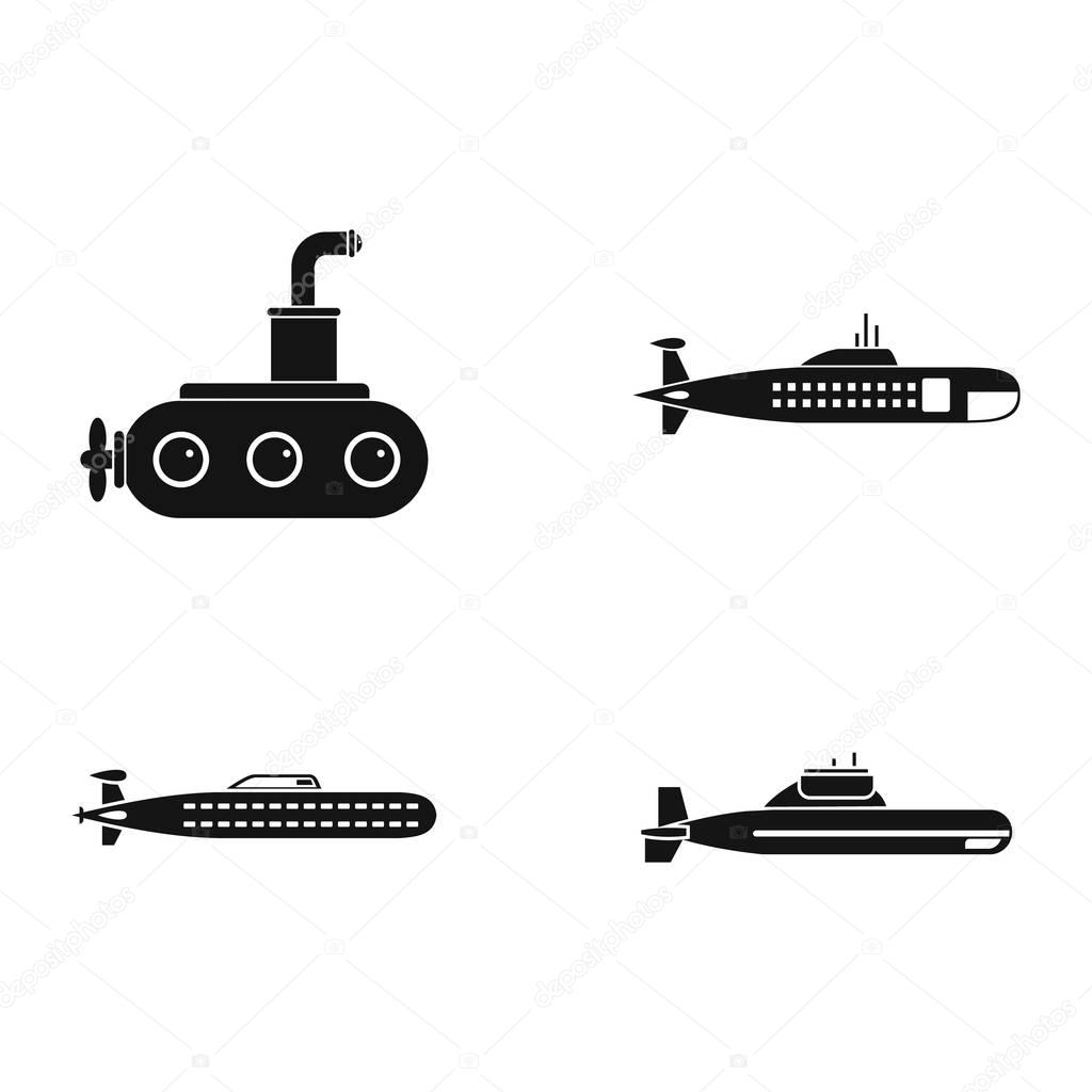 Submarine icon set, simple style