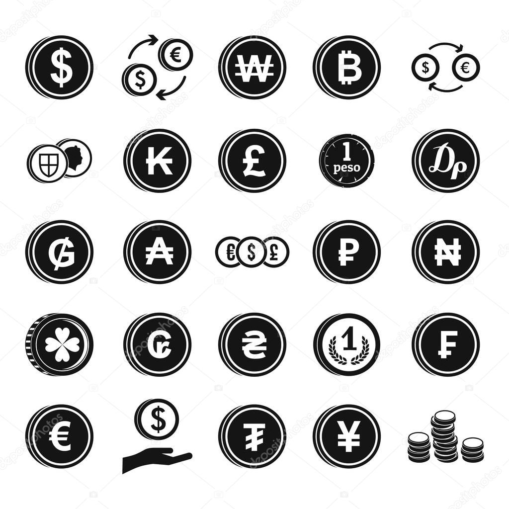 Coin icon set, simple style