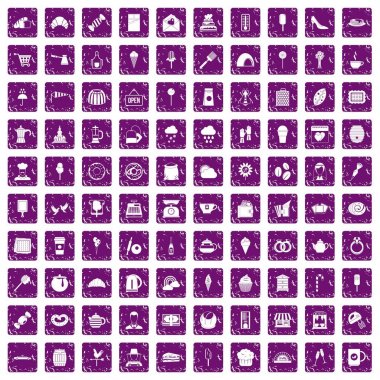 100 Pastane simgeler grunge mor ayarla