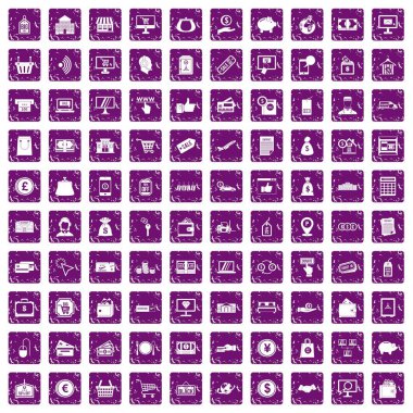 100 ödeme simgeler grunge mor ayarla