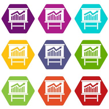 Renk altı yüzlü büyüyen grafik sunum Icon set