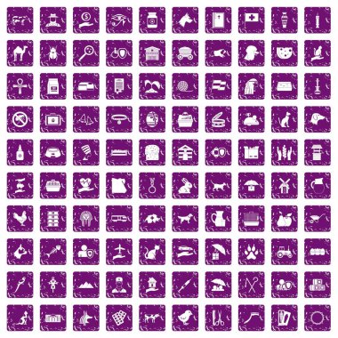 100 evcil hayvan simgeler grunge mor ayarla