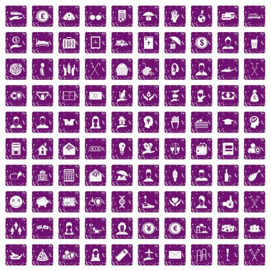 100 hayırseverlik simgeler grunge mor ayarla