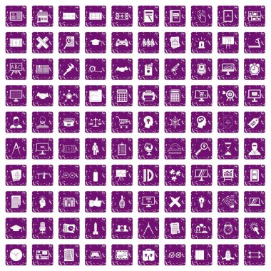 100 planı simgeleri grunge mor ayarla