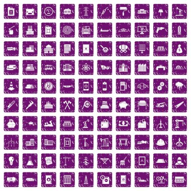 100 bitki simgeler grunge mor ayarla