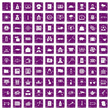 100 polis simgeler grunge mor ayarla