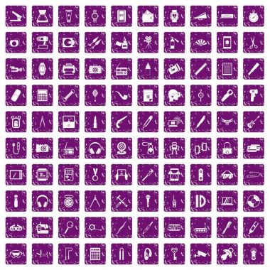 100 taşınabilir simgeler grunge mor ayarla