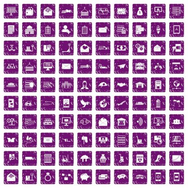 100 posta Servisi simgeler grunge mor ayarla