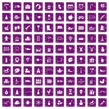 100 okul öncesi eğitim simgeler grunge mor ayarla