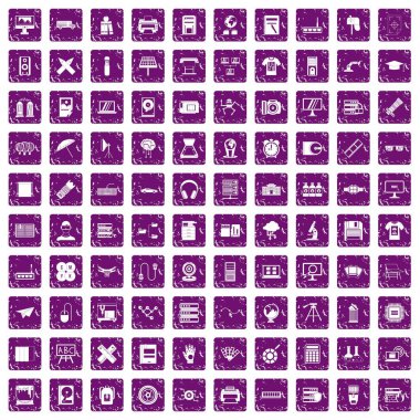 100 yazıcı simgelerini grunge mor ayarla