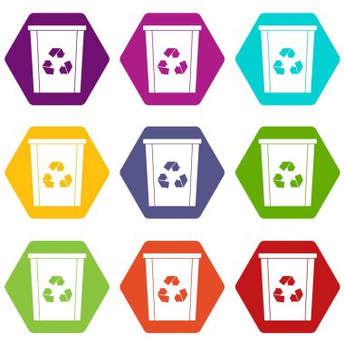 Çöp kutusu geri dönüşüm sembolü simgesi olan renk altı yüzlü ayarla